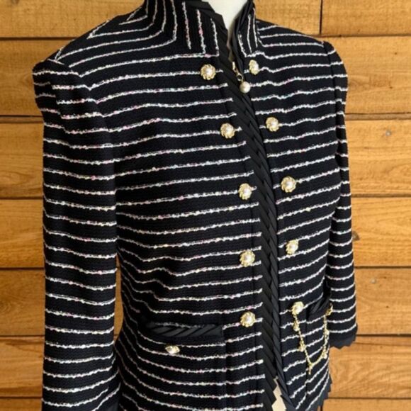 St. John Collection Black and White Jacket, Soft Pastels and Gold Detail - Picture 3 of 11